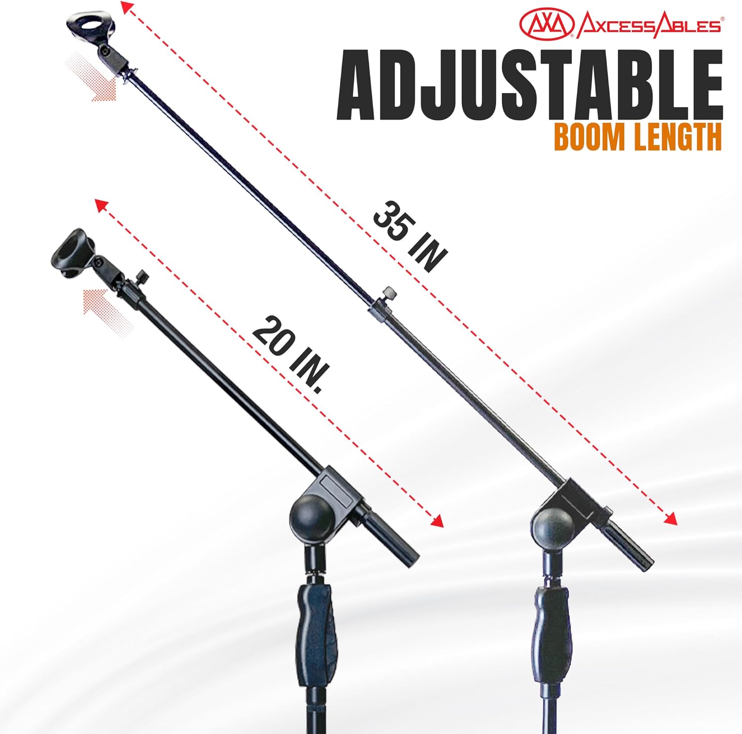AxcessAbles AXCMS-201TB One Hand Microphone Stand with Tripod Base and Quick Grip Height Adjustment - Telescoping Mic Boom Arm Included. Tall Microphone Stand for Singing 2-Pack