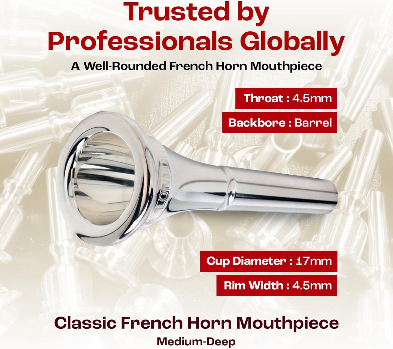 Denis Wick Classic French Horn Mouthpiece Silver Plated, 5885-7 - Precise Inner Rims & Barrel Backbore for Smooth Airflow, Secure Slotting & Clear Tone - French Horn Accessory - 17 x 4.48 x 4.5mm