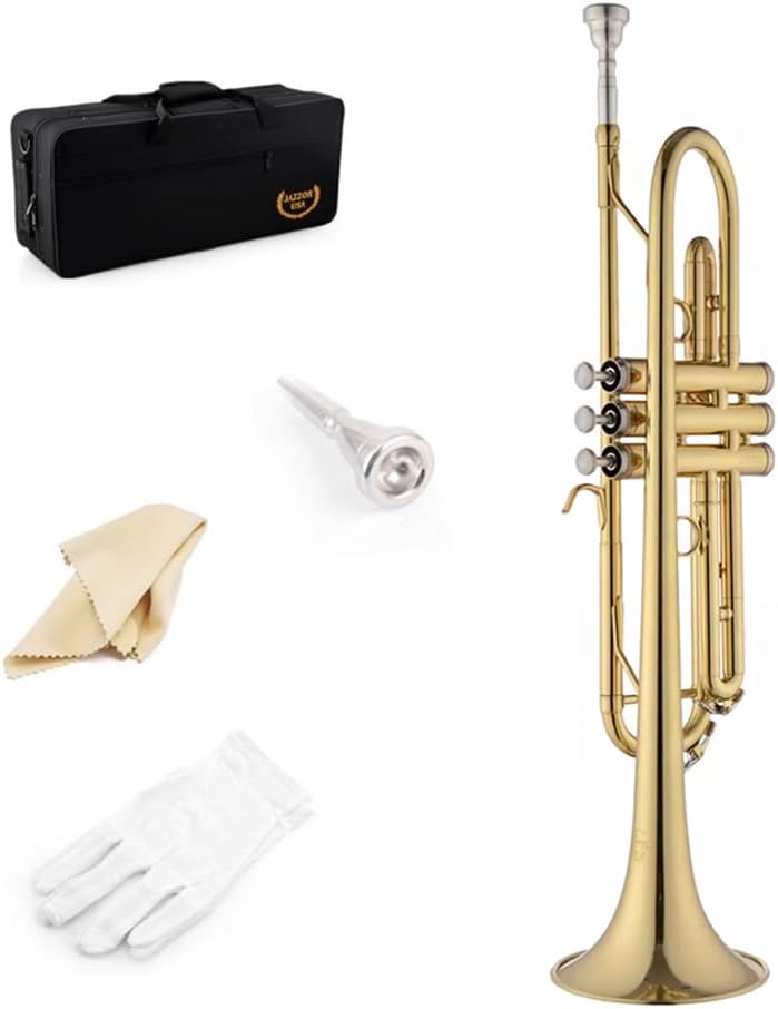B-Flat Trumpet Suitable for Beginners, Brass Lacquered Gold Wind Instruments for Professional Performance Examinations, Western Instruments for Bands