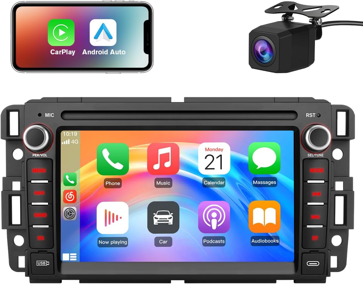 AWESAFE Car Stereo for Chevrolet Silverado Tahoe GMC Sierra Yukon 2007-2013, Android 13 Touchscreen Radio with CarPlay Android Auto Bluetooth GPS AM FM - 2GB RAM+ 32GB ROM