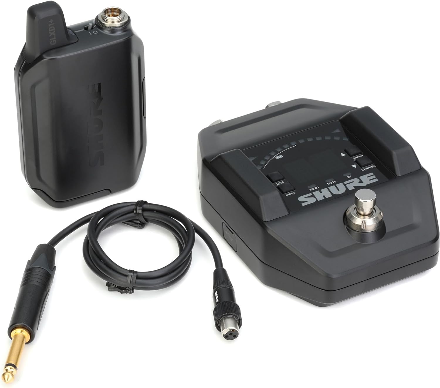 Shure GLXD16+ Dual Band Pro Digital Wireless System with Pedal Receiver for Guitar & Bass - 12-Hour Battery Life, 100 ft Range | Includes WA305 Premium Cable with 1/4