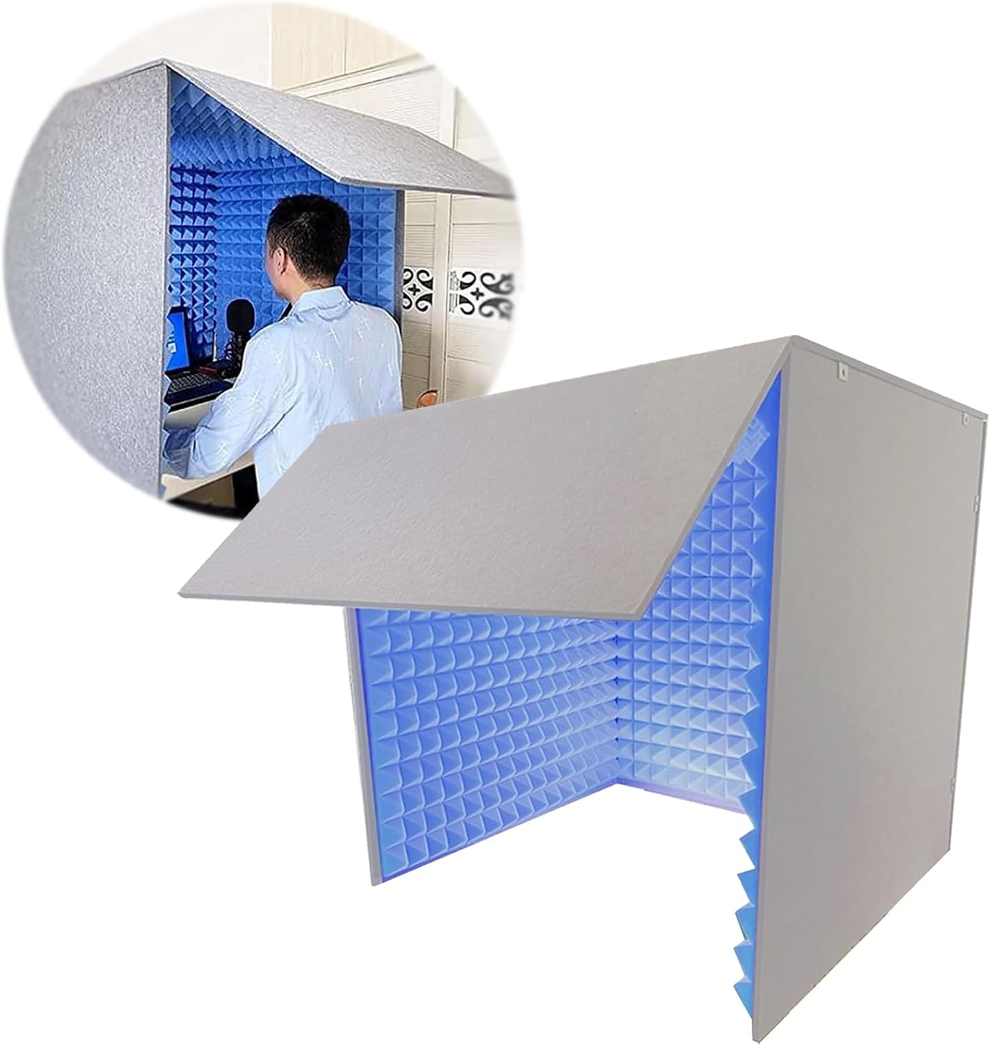 Portable Recording Studio, Desktop Soundproof Enclosure, Microphone Isolation Booth, Noise Reduction, Recording Studio Equipment (Blue)