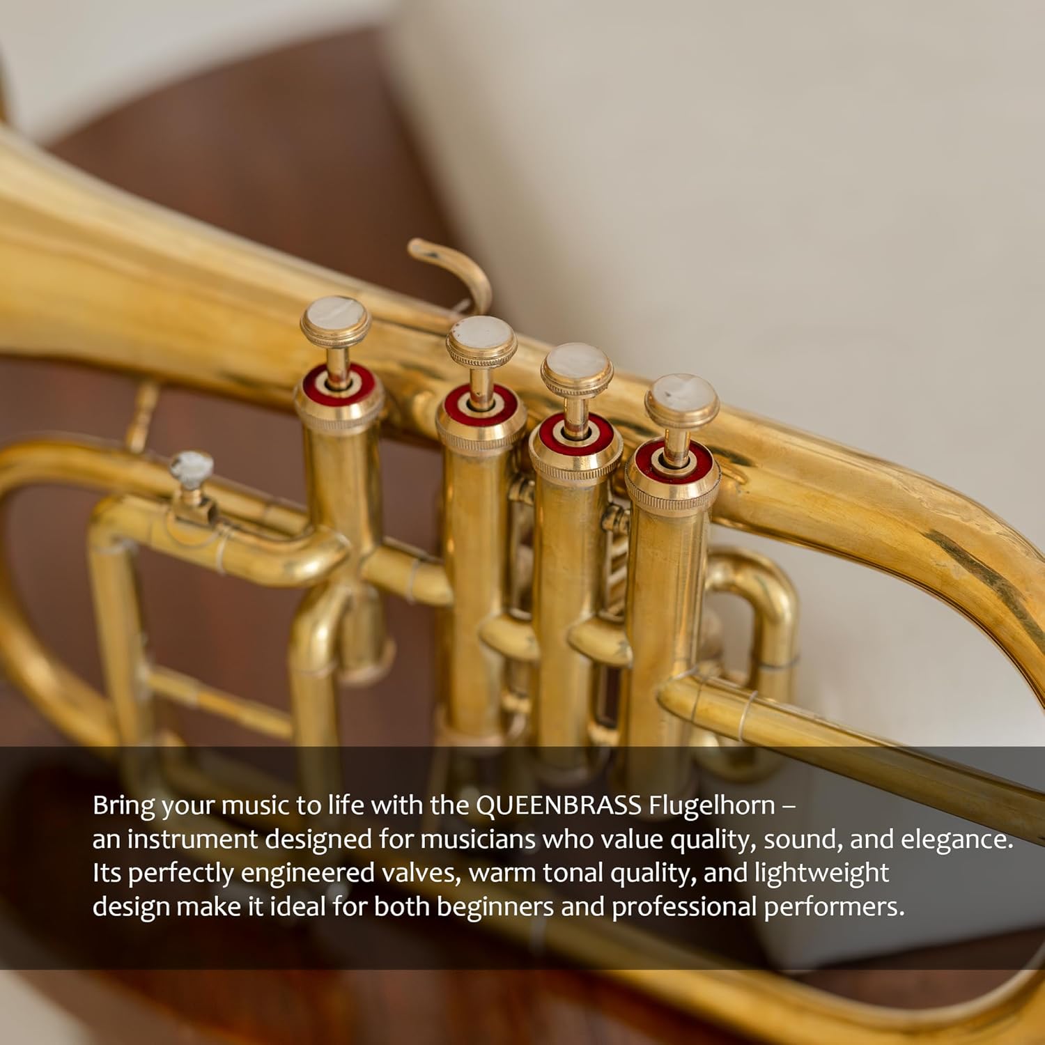 4-Valve Flugelhorn in Bb/F Pitch – Brass Flugel Horn with Mouthpiece & Case | Handcrafted for Jazz, Brass Bands & Orchestras, Gold