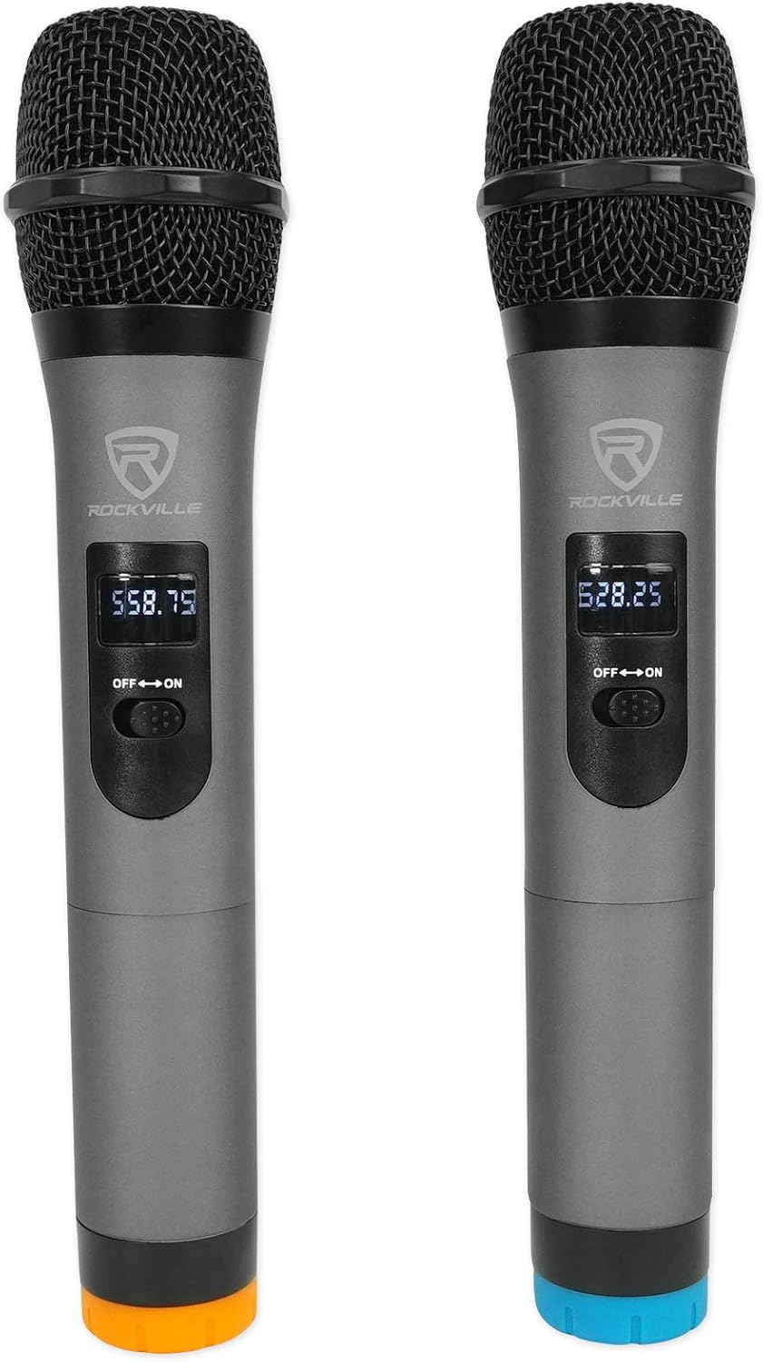 Rockville RWM72U Dual UHF Wireless Handheld Microphone System, Digital Display, Long Range, Noise Filter, for Karaoke and Live Performances
