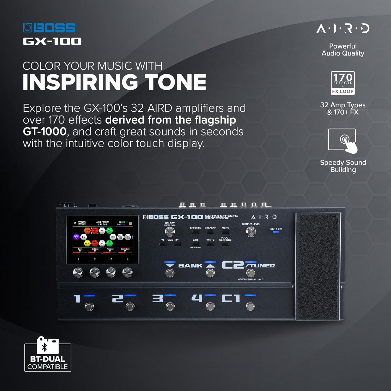 BOSS GX-100 | Advanced Guitar Effects Processor | Authentic Tube Amp Tone with AIRD Technology | 32 Amp Types & 170+ BOSS Effects Derived from the Flagship GT-1000