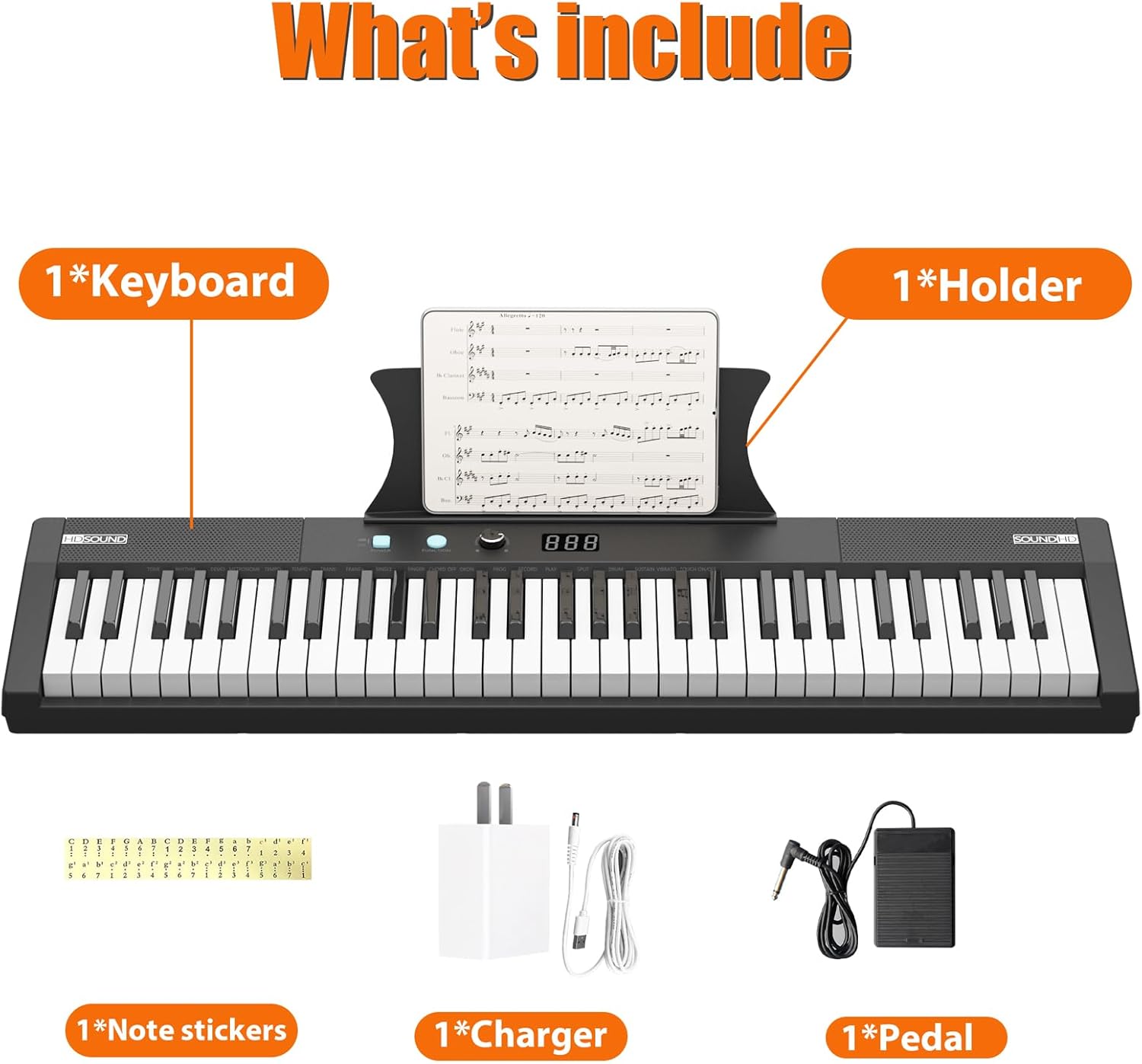61 Key Keyboard Piano Kids Beginners Professional Portable Electric Semi-Weighted Piano Keyboard Keyboard Piano with Power Supply Pedal Built In Speakers