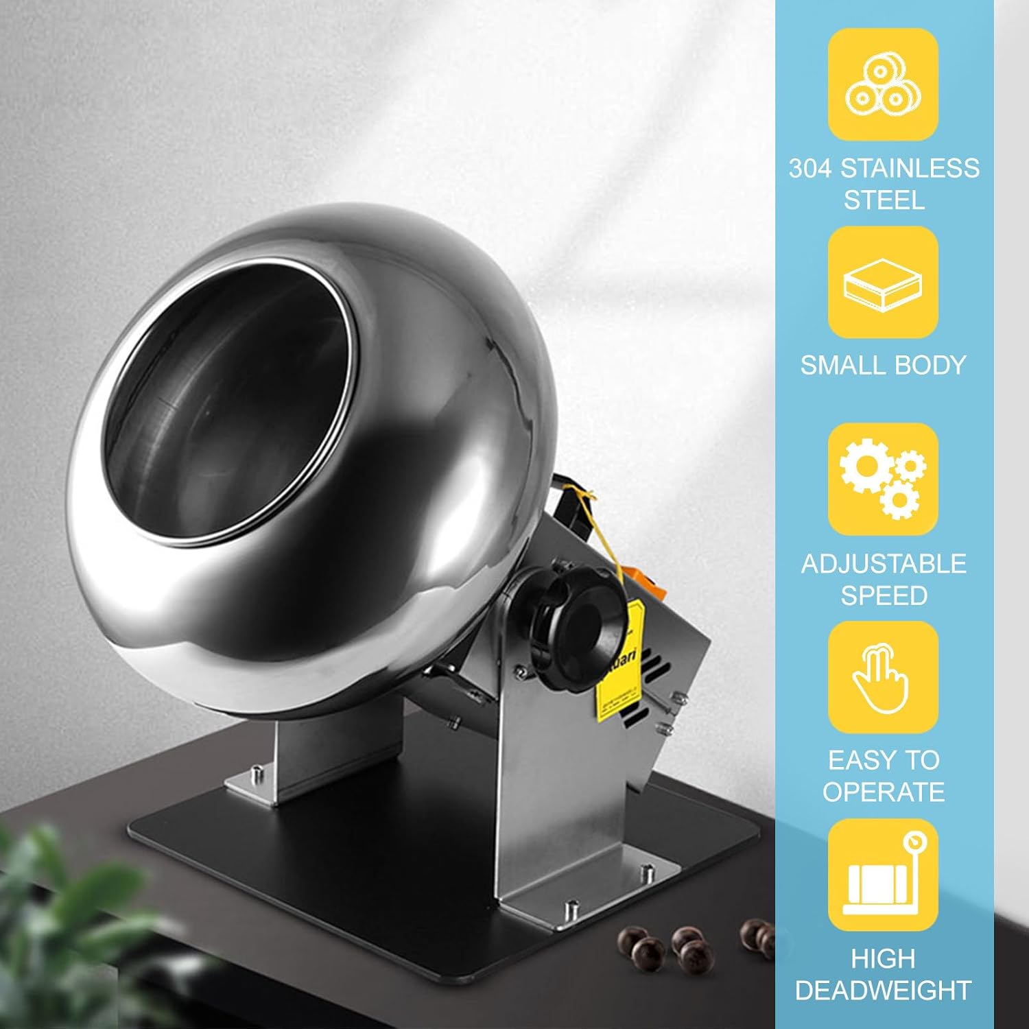 Sugar Coating Chocolate Polishing Machine | Electric Nuts&Food Drum Mixer | Chocolate Panning Machine | Stainless Steel Pot Body 320mm & Output:1-3kg/Time & Adjustable Angle/Speed