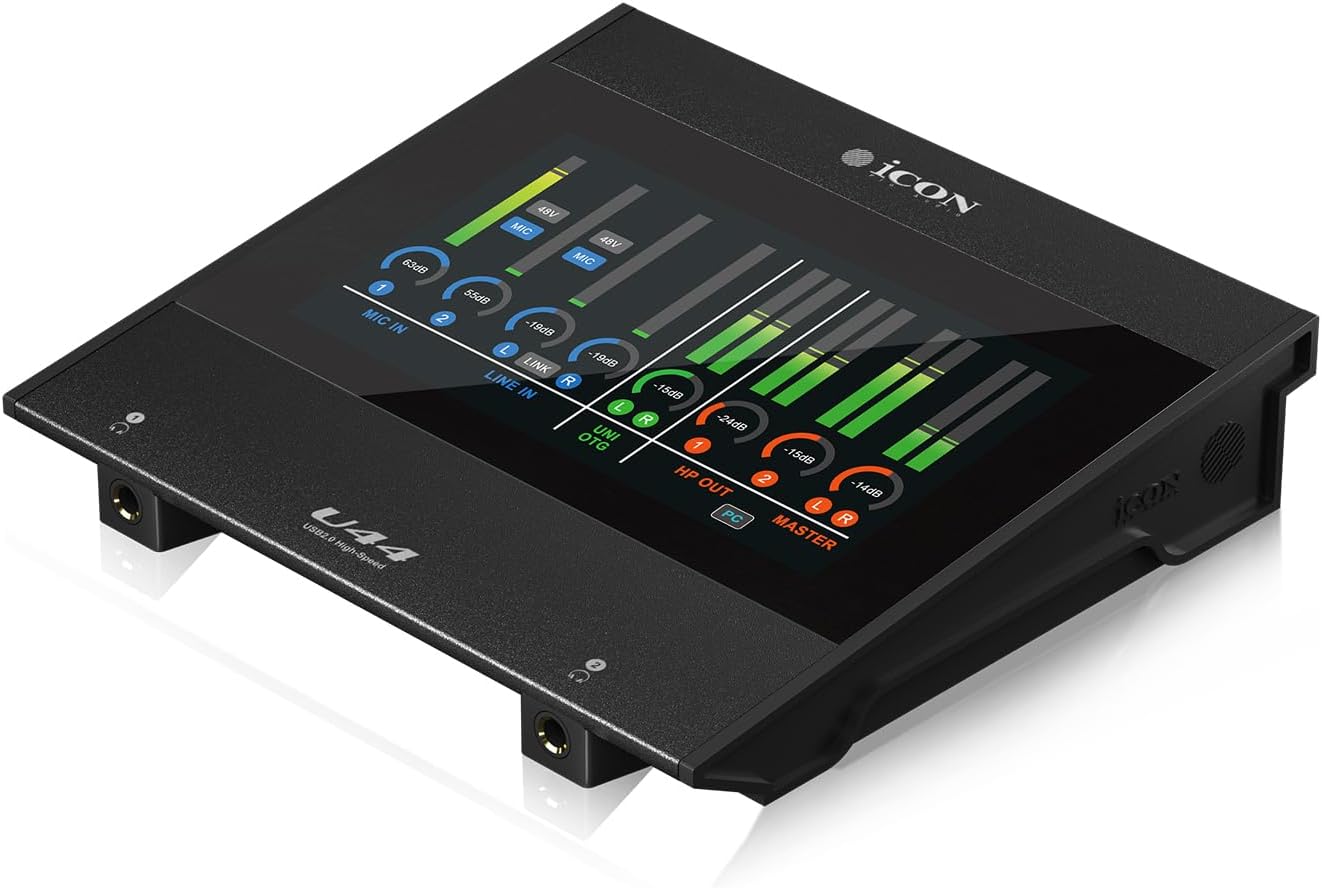 iCON Pro Audio U44 4×4 USB Audio Interface Sound Card with Large Display, Professional Wired Recording Interface