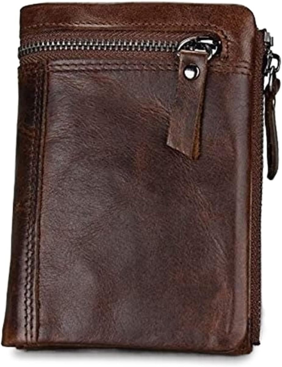 Retro Mens Crazy Horse Genuine Leather Wallet Anti Theft Short Travel Leisure Gift Brown (Coffee)