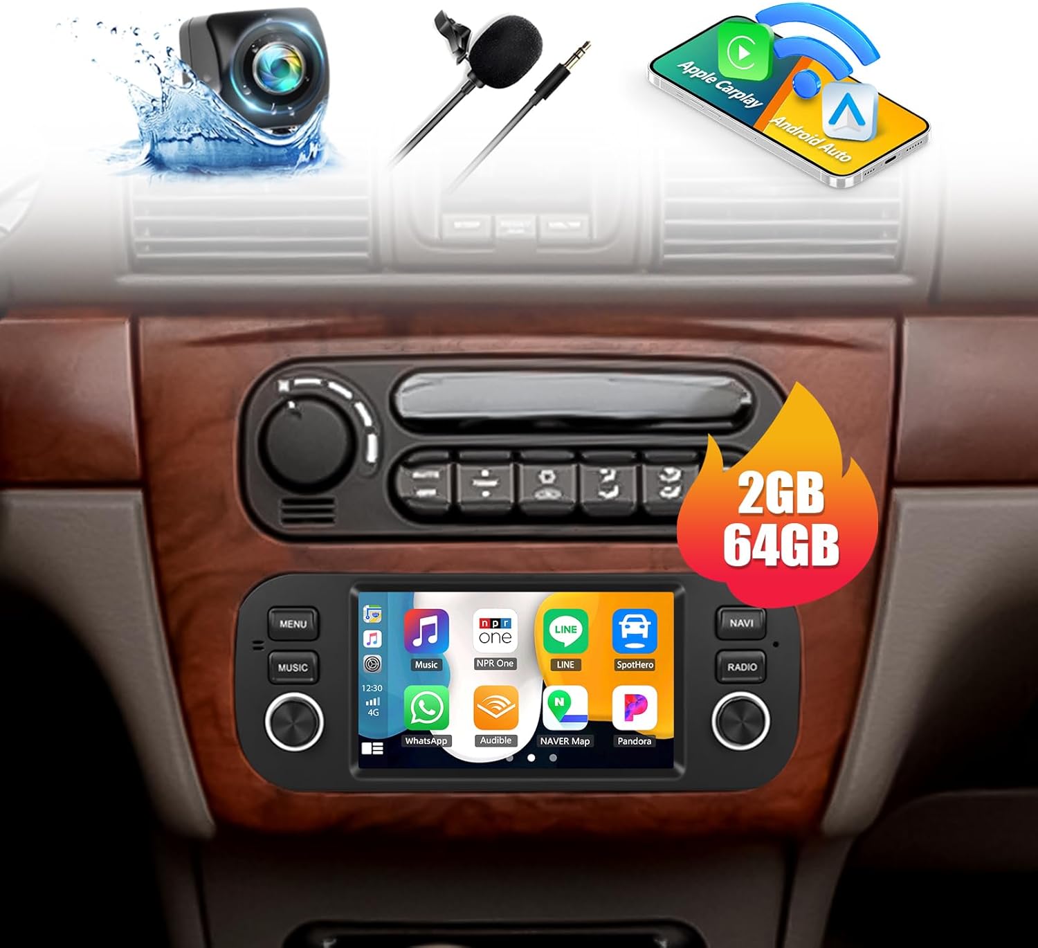 2G+64G Android 13 Car Stereo for Jeep Wrangler Grand Cherokee Chrysler Dodge RAM with Wireless CarPlay & Android Auto 5