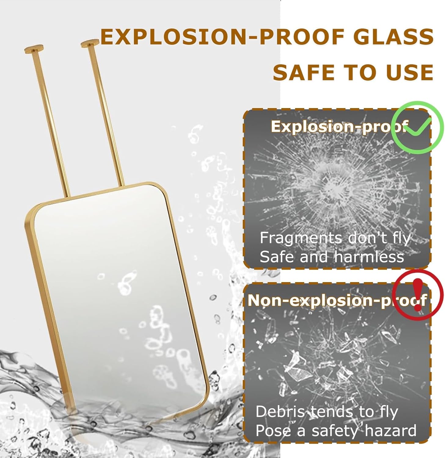 Ceiling Mounted Bathroom Mirror Hanging Bathroom Vanity Mount Mirrors Corner Mirror Wall Mount Pivot Metal Pole Ceiling Suspended Mirror Square Mirror For Ceiling Hanging Rod Bedroom Entryway Decor(A