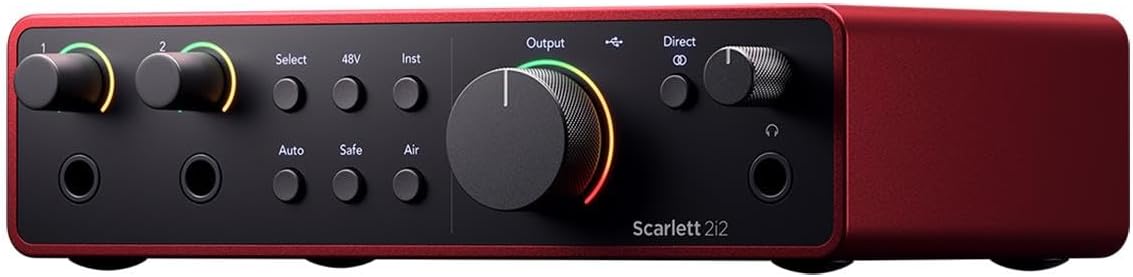 Focusrite Scarlett 2i2 Studio 4th Gen USB Audio Interface with Microphone, Headphones and Software Suite, Bundle with Broadcast Arm with Internal Springs and Integrated XLR Cable, Pop Filter