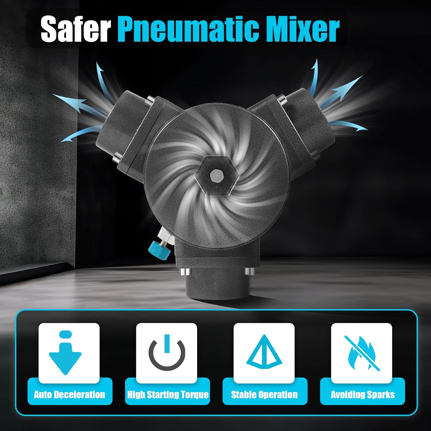 50 Gallon Pneumatic Mixer - 2000 RPM Stainless Steel Automatic Paint Mixer Machine with Adjustable Height for Chemical Plants and Ink Coating Mixing Tool