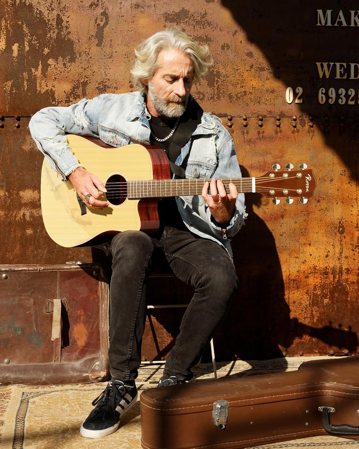 Rosen G31 Dreadnought Acoustic Guitar Soild Spruce Top 41 Inch Guitarra Full Size Cutaway with Gloss Finish Bundle Starter Kit with Gig Bag, Strings, Strap, and Picks