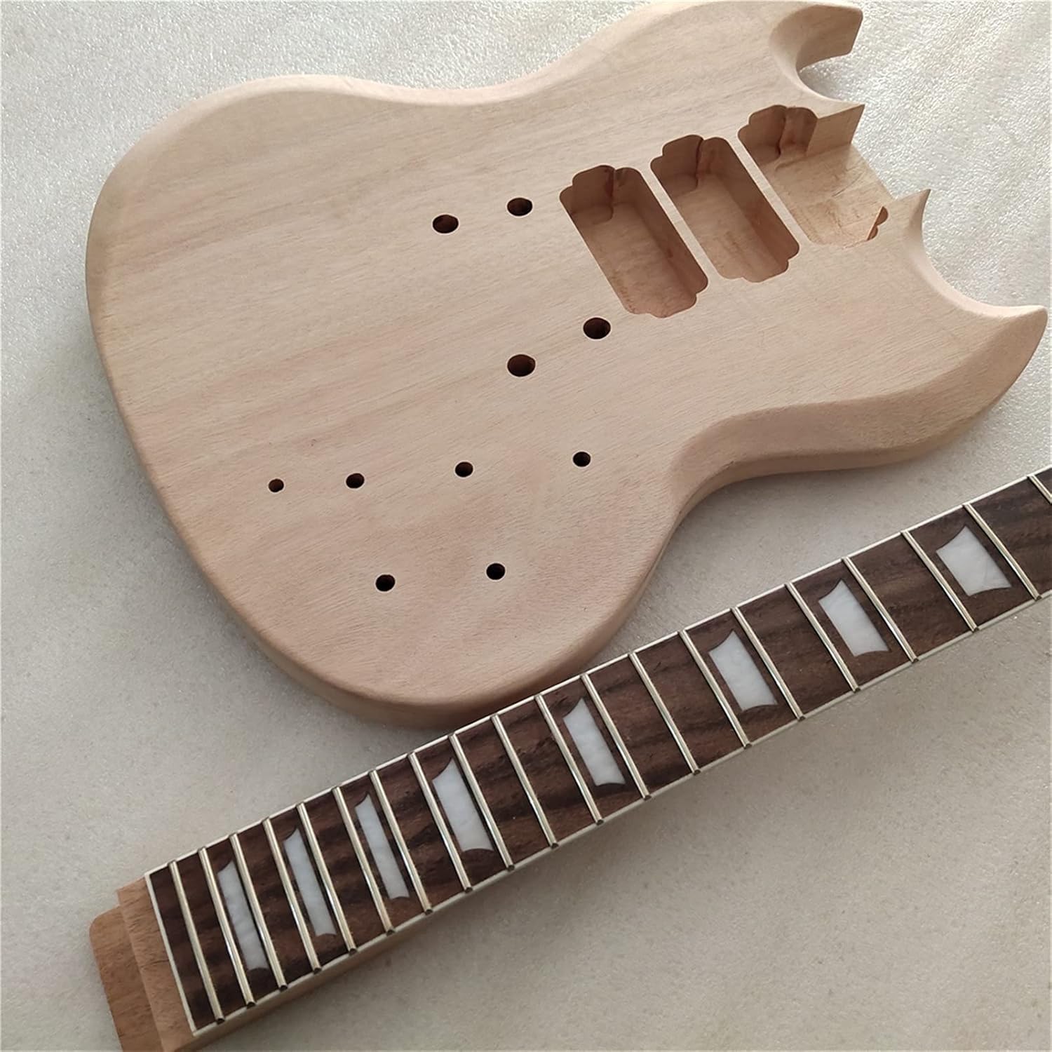 Unfinished Guitar Kit DIY 1 Set Unfinished Guitar Neck and Body SG Style Electric Guitar Kit Handmade ​Guitar Body