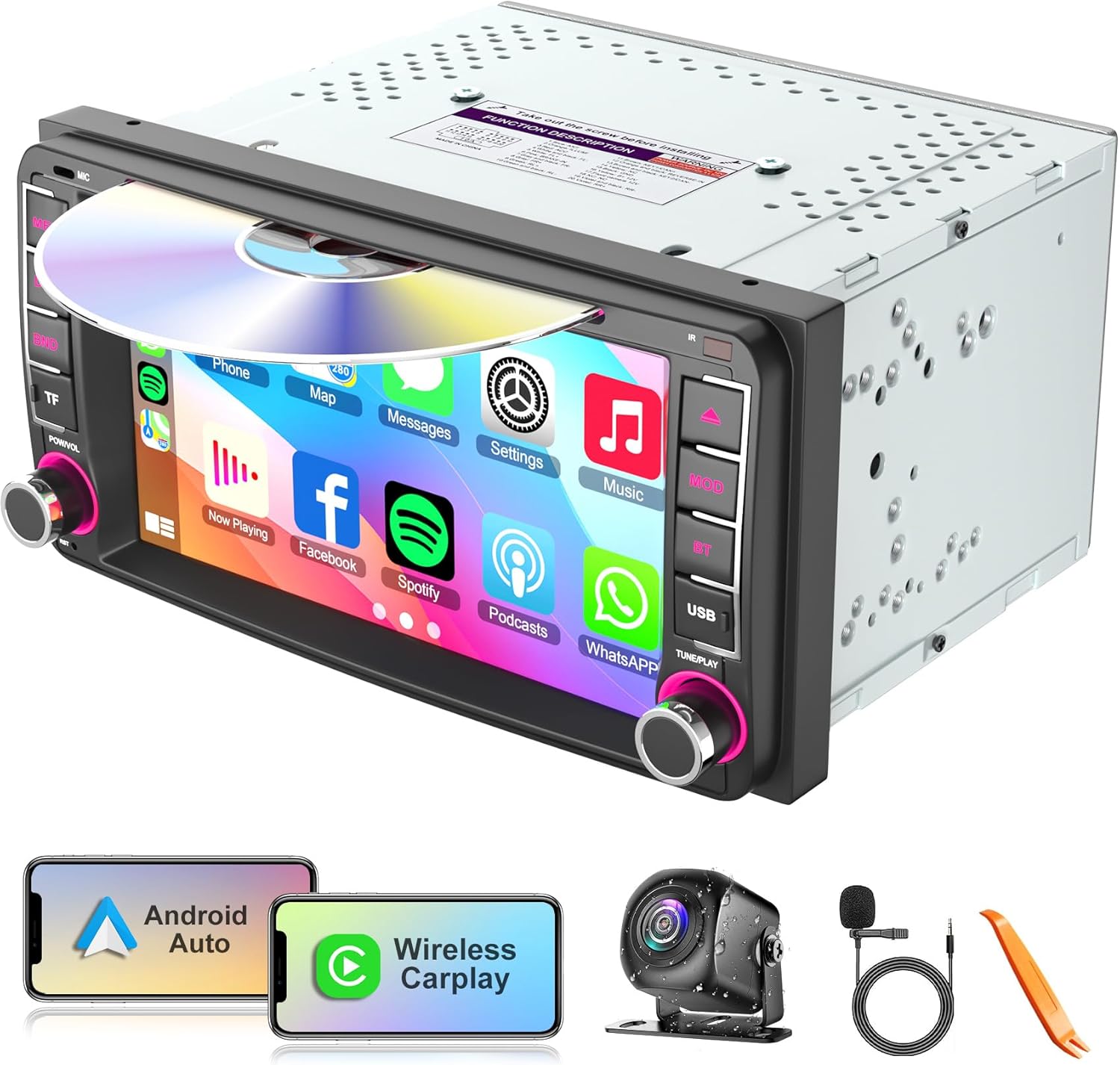 7 Inch Car Radio for Toyota 4Runner 2003-2009, for Tundra 2003-2006, for Sequoia 2003-2007, Car Stereo with CD/DVD Player- CarPlay & Android Auto,Bluetooth & FM Radio