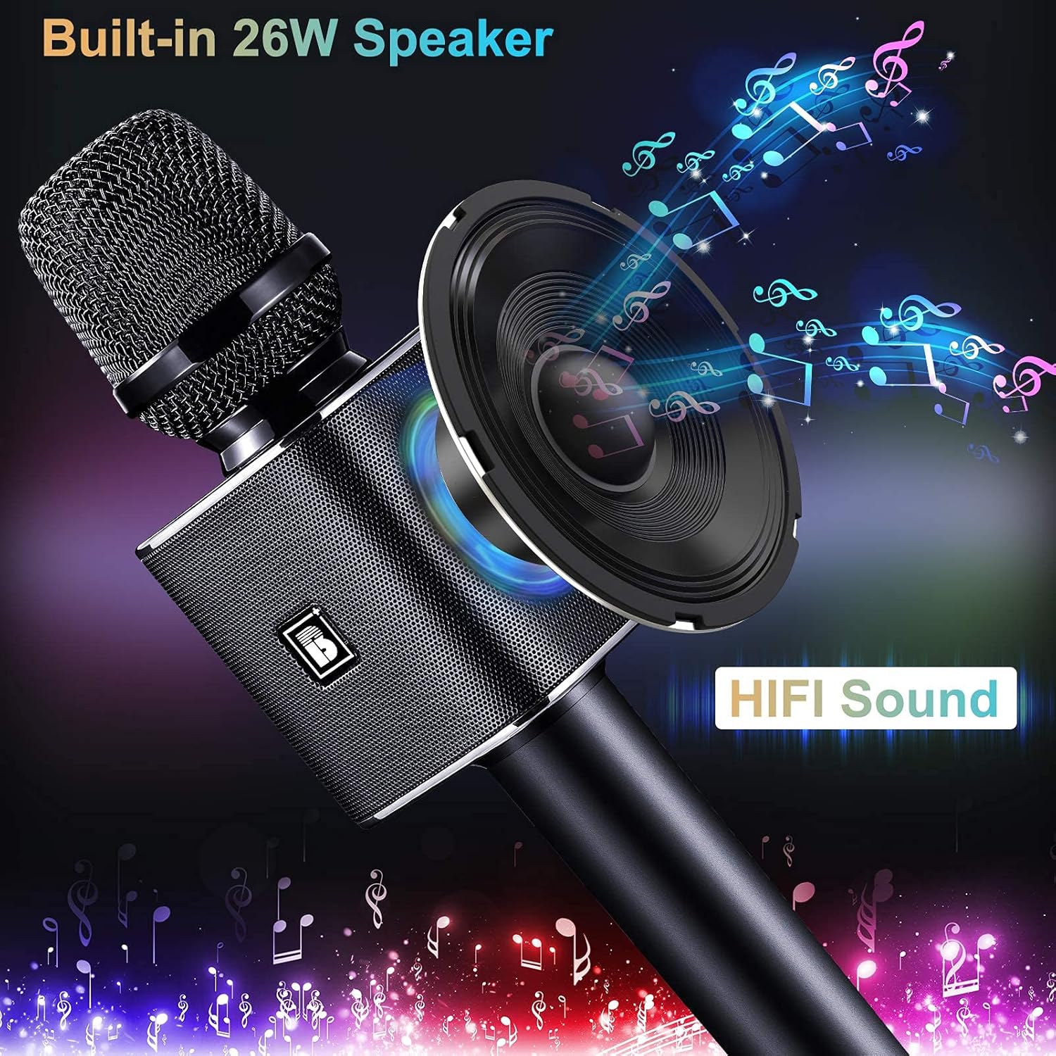 BONAOK Karaoke Microphone, Portable Wireless Bluetooth Karaoke Mic for Adults&Kids Car Home Outdoor Party, Karaoke Machine for PC/All Smartphone G50 Black 2025