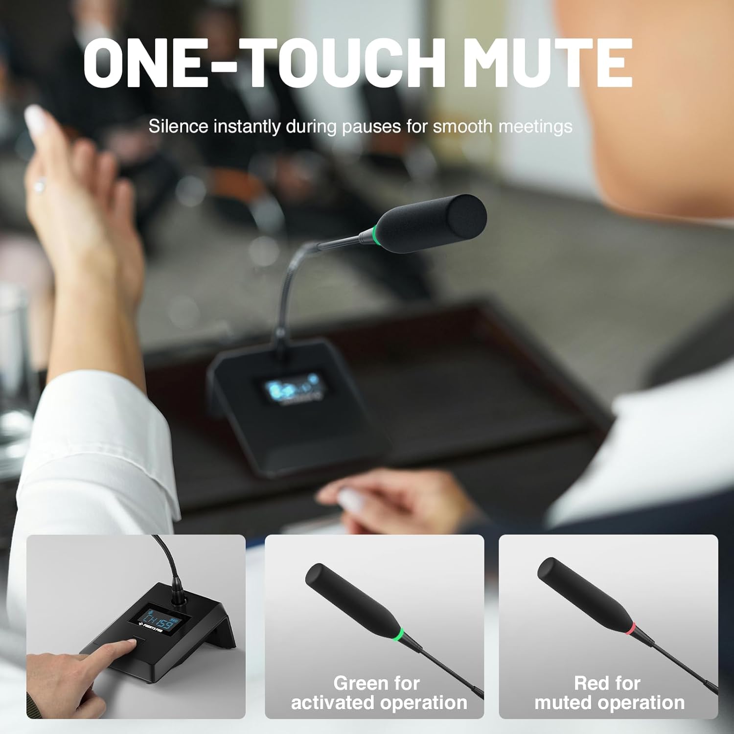 Phenyx Pro Wireless Conference Microphone System, Quad Channel Wireless Podium Microphone, 4x50 UHF Frequencies, Auto Scan, 4 Gooseneck Mics for Lecture, Church, Conference, Public Speaking (PTC-4)