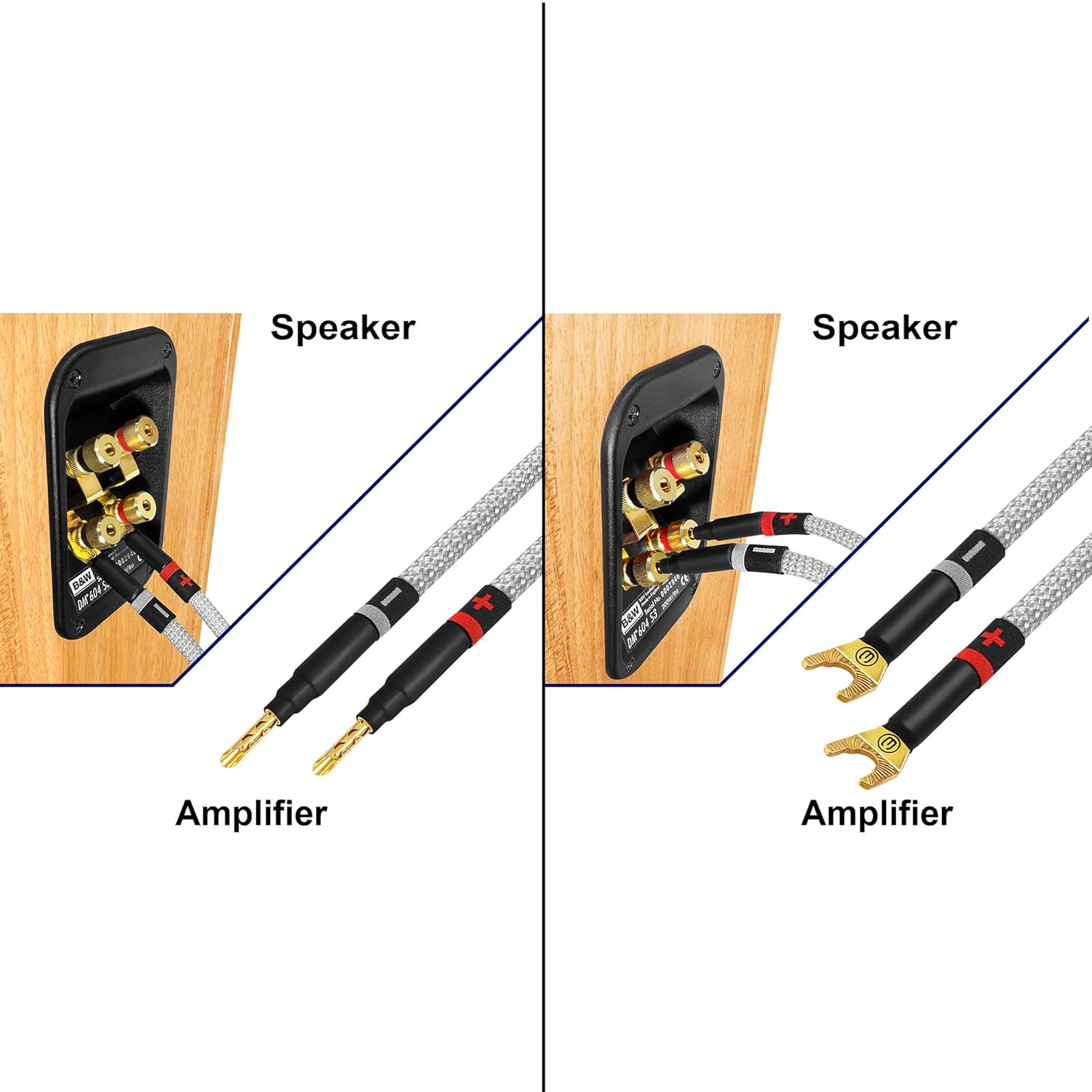WORLDS BEST CABLES 15 Foot Ultimate - 12 AWG - Ultra-Pure OFC - Premium Audiophile HiFi Speaker Cable Pair with Eminence Gold Banana (x2) & Spade (x2) Plugs & Silver Tweed Jacket