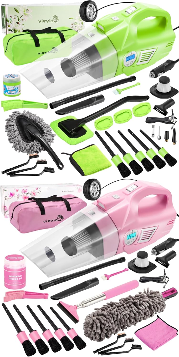 Pink Car Cleaning Kit and Green Car Detailing Kit Interior Cleaner