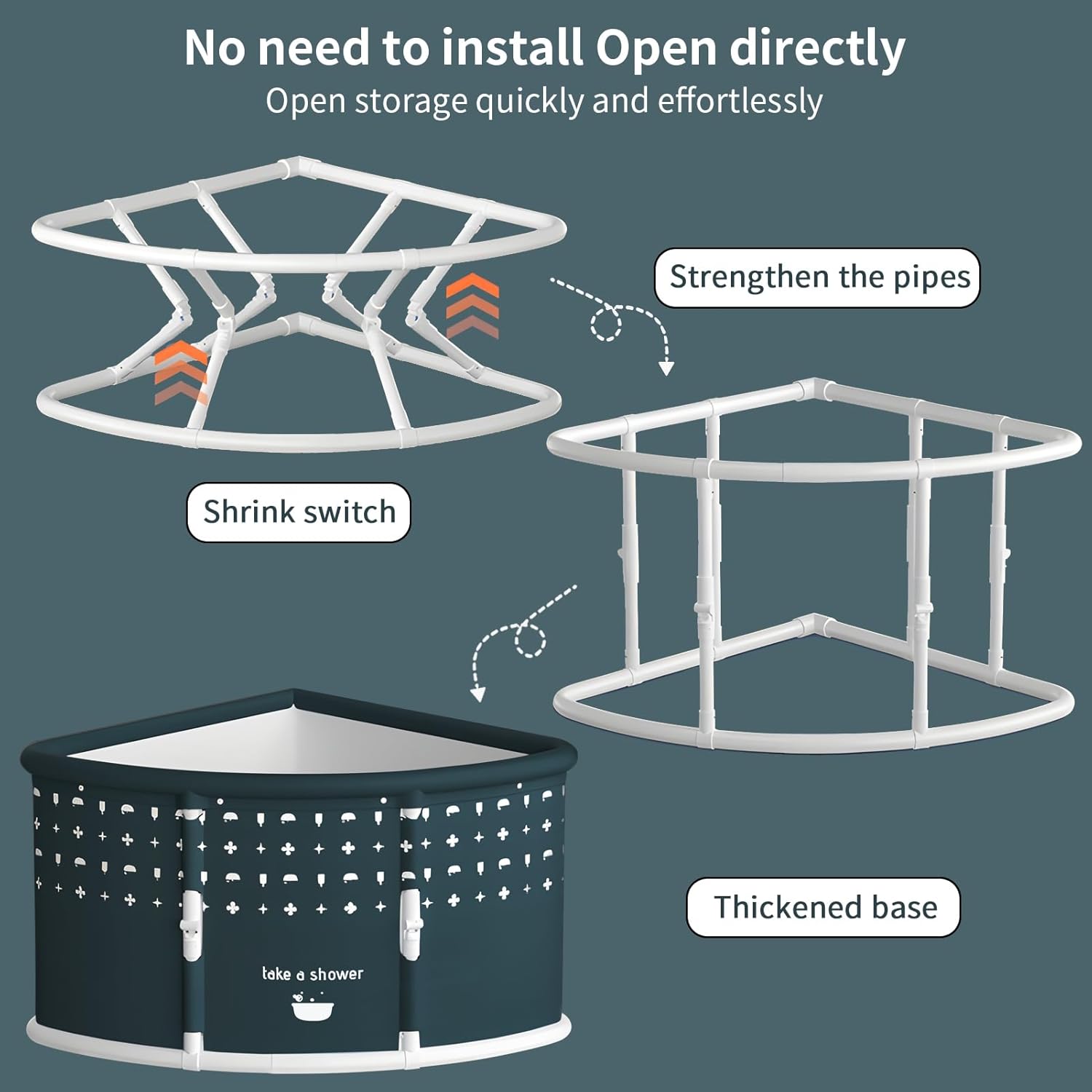 Fan-shaped Portable Foldable Bathtub for Adult, Large Collapsible Tub, Folding Corner Bathtub, Soaking Bath Tub for Hot Bath and Ice Bath, Home Freestanding Bathtubs for Shower Sauna
