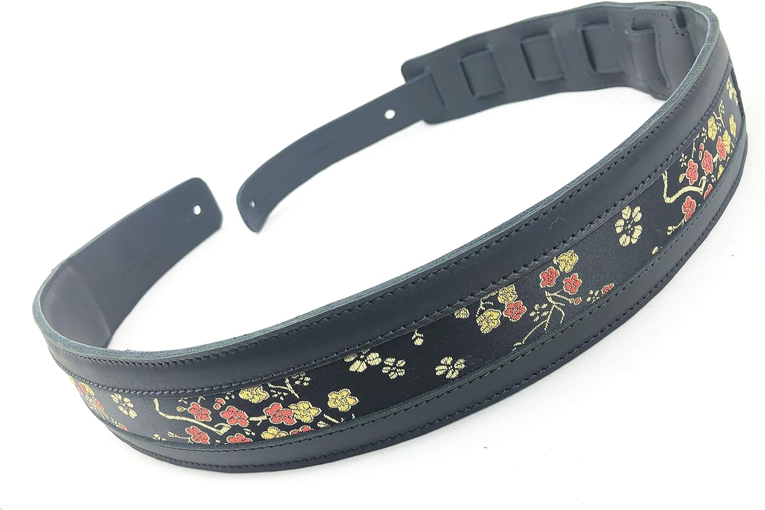 Anthology Gear Naginata Full Grain Leather Guitar Strap with Floral Silk Fabric Inlay For Electric, Acoustic, and Bass Guitars (2