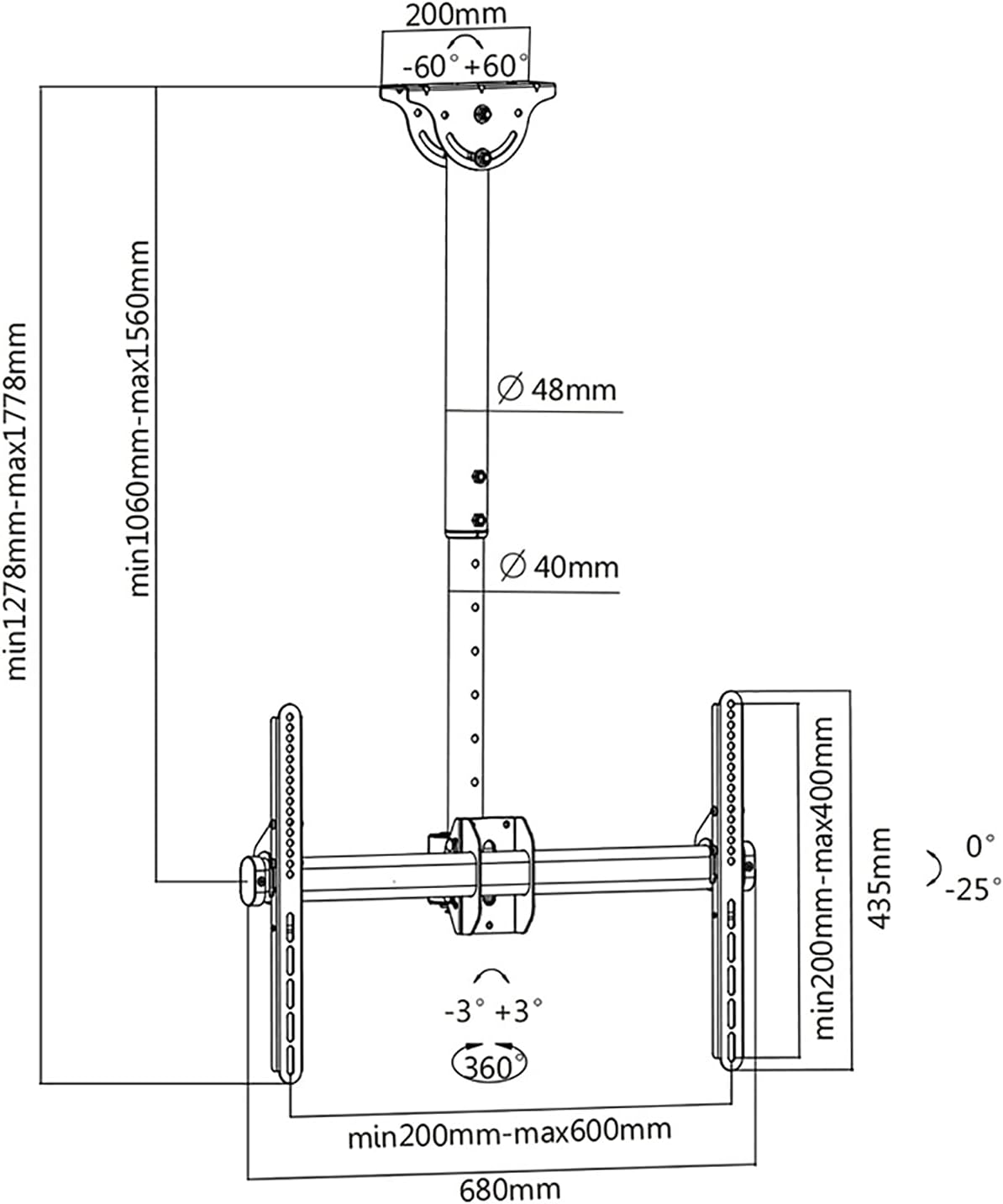 tv Wall Mount TV Ceiling Mount, 360° Rotation Swivel Tilt Full Motion Bracket, Fits 32-72/37-80 Inch Flat Screen, Max Loading Up to 110 Lbs (Size : 32-70inch) (37)