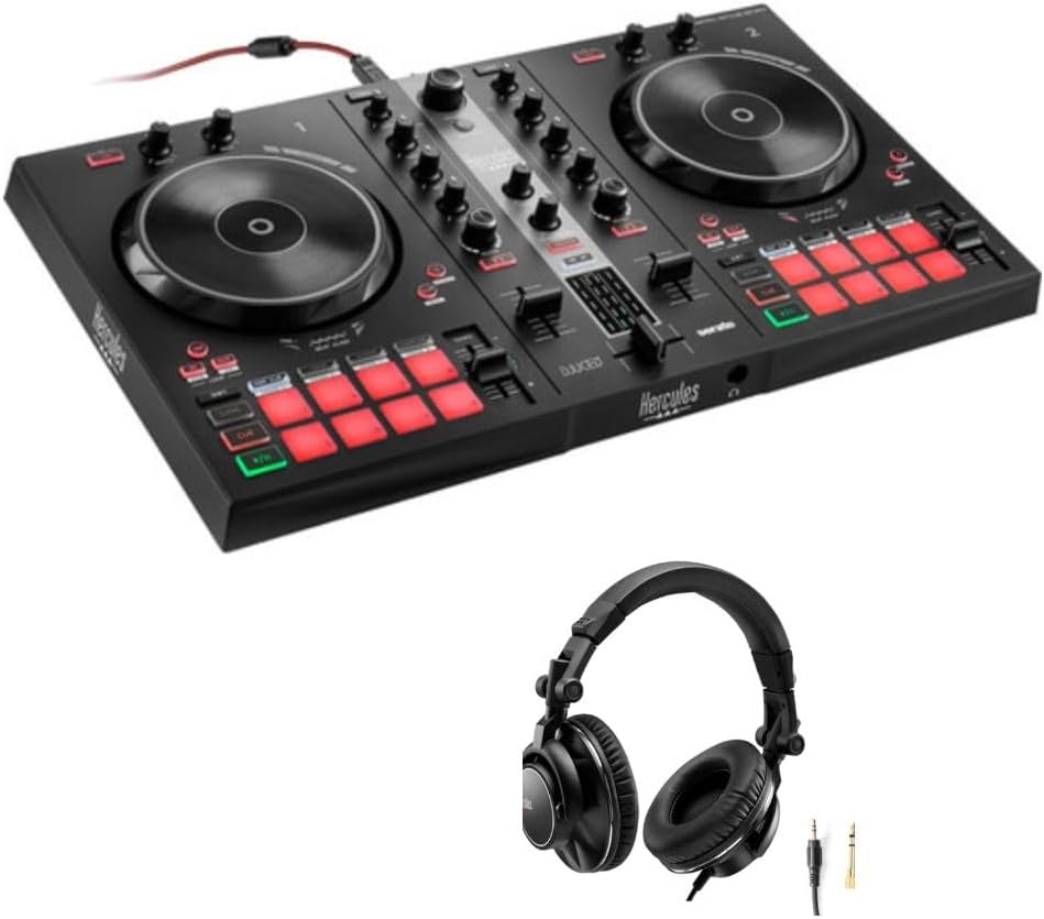 Hercules DJ Control Inpulse 300 2-Deck USB DJ Controller for Serato DJ Lite and DJUCED Bundle with Hercules HDP DJ60 Closed-Back, Over-Ear DJ Headphones