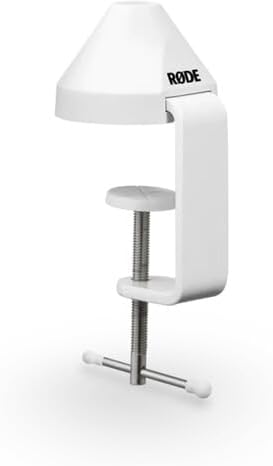 Rode PodMic USB Dynamic Broadcast Microphone (White) with Rode PSA1+ Professional Studio Boom Arm (White), Rode Premium XLR Cable and Pop Filter (10' Blue)