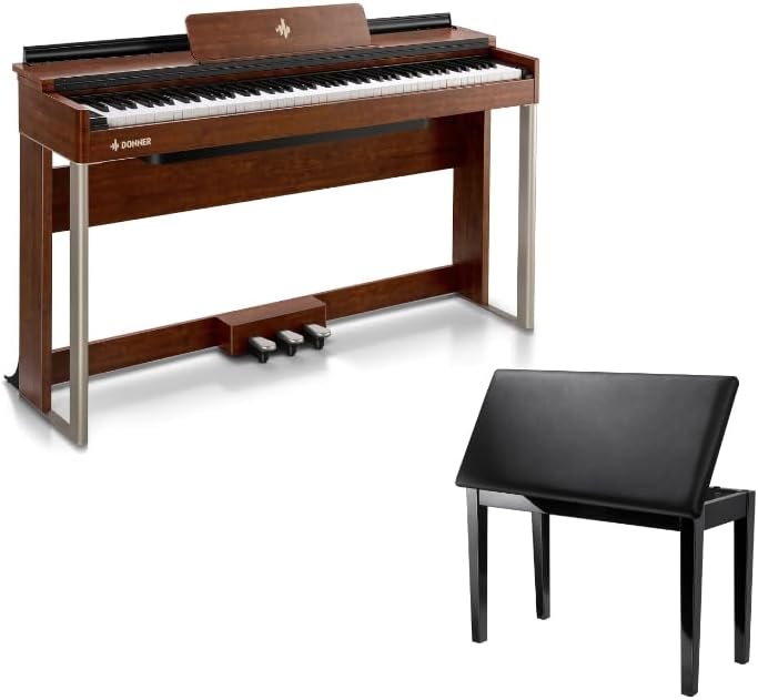 Donner Digital Piano with 88 Key Dynamic Graded Hammer Action Weighted Keyboard Piano+Donner Duet Piano Bench with Storage