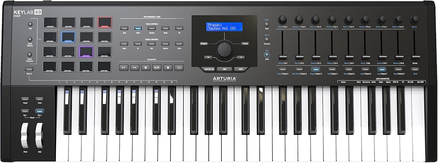 Arturia KeyLab 49 MkII MIDI Keyboard Controller - Black Bundle with Headphones, Sustain Pedal, and Austin Bazaar Polishing Cloth