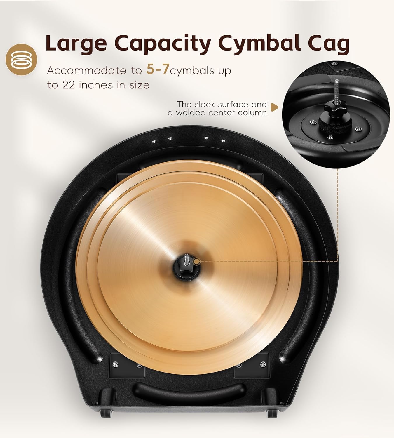 Vangoa Upgrade Hard Cymbal Case with Wheels, Rolling Cymbal Vault with Foam Washers Fits Up to 7 * 22