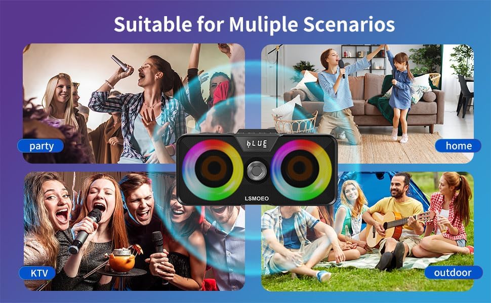 Karaoke Machine for Adults and Kids with 2 UHF Wireless Microphones,Portable Bluetooth Speaker PA Speaker System with LED Party Lights for Home Party, Picnic,Car,Outdoor/Indoor/Birthday Gifts