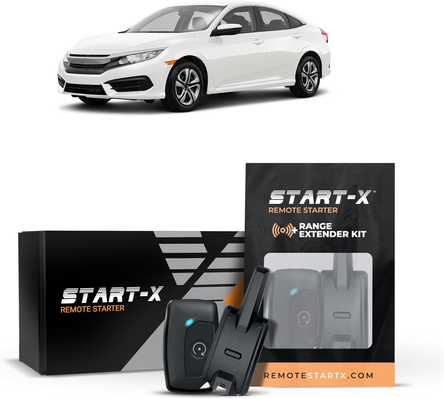 Start-X Remote Starter Kit + 2000ft 1 Way Range Extender for Honda Civic (2016, 2017, 2018, 2019, 2020, 2021) Vehicles with Key Ignition