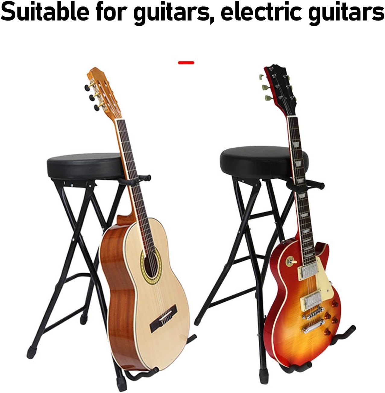 Walfront Foldable Guitar Stool Seat Bass Stool Comes with a Crossbar Guitar Chair Seat Built in Stand with EVA Foam Cradle for Studio