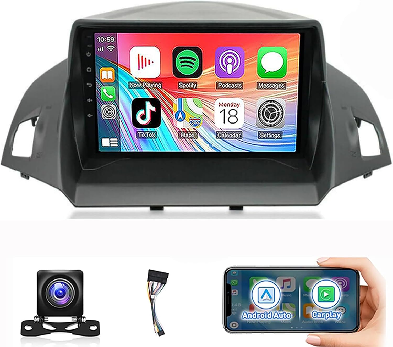 Car Radio for Ford Escape 2013 2014 2015 2016 2017 with Wireless CarPlay Android Auto, 9 Inch Touch Screen Stereo for Ford Escape WiFi GPS Navigation Bluetooth AHD Backup Camera-2+32G
