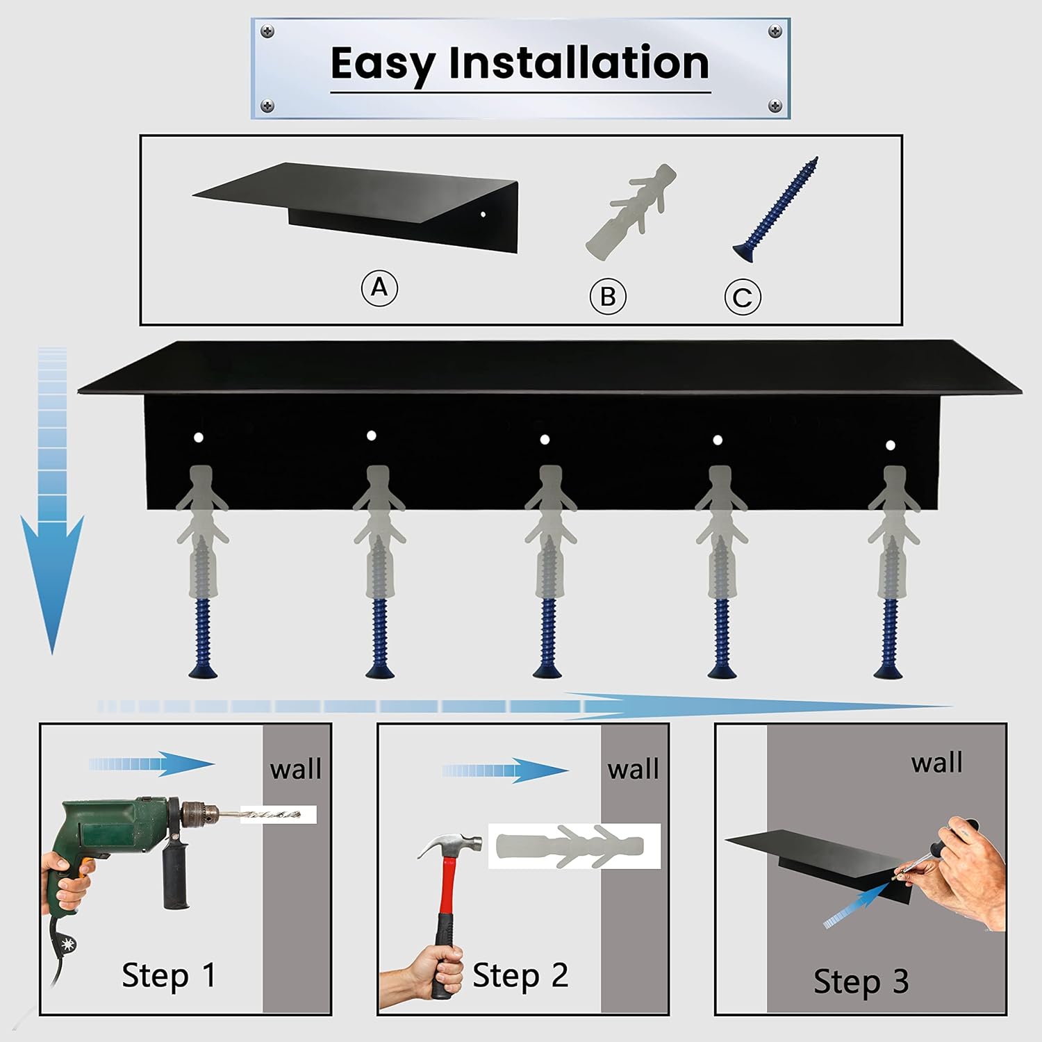 SIMOND STORE Black Floating Shelves for Wall - 36