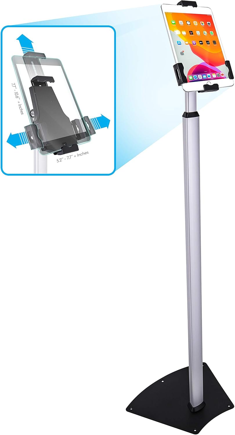 Pyle Anti-Theft Adjustable Tablet Security Stand - Metal Floor Mount Tablet Holder w/Lock, 360 ° Rotation, Works w/iPad Mini, Kindle Fire HD, Samsung Galaxy, Android Tablets - PSPADLK62