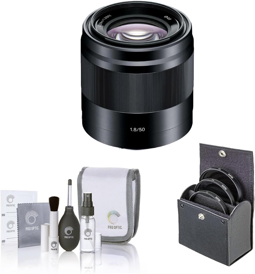 Sony E 50mm f/1.8 OSS Lens for Sony E, Black, Bundle with 49mm Filter Kit and Cleaning Kit