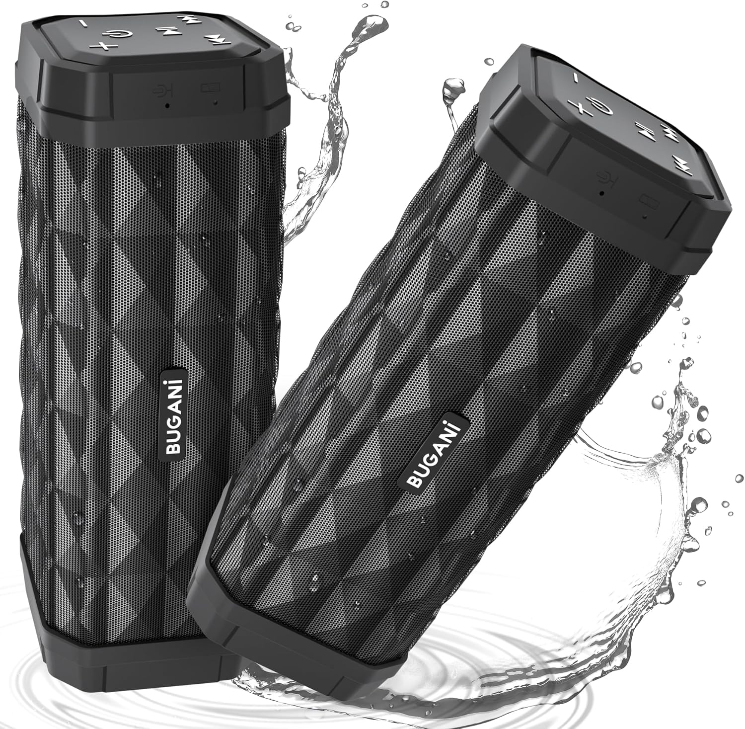 BUGANI Bluetooth Speakers, Portable Speakers, 100FT Range Bluetooth 5.0 TWS Pairing,IPX5 Waterproof Speakers Built-in Mic, 24H Play Type-C,Suitable for Outdoor Speakers at Travel/Party(2 Pack)