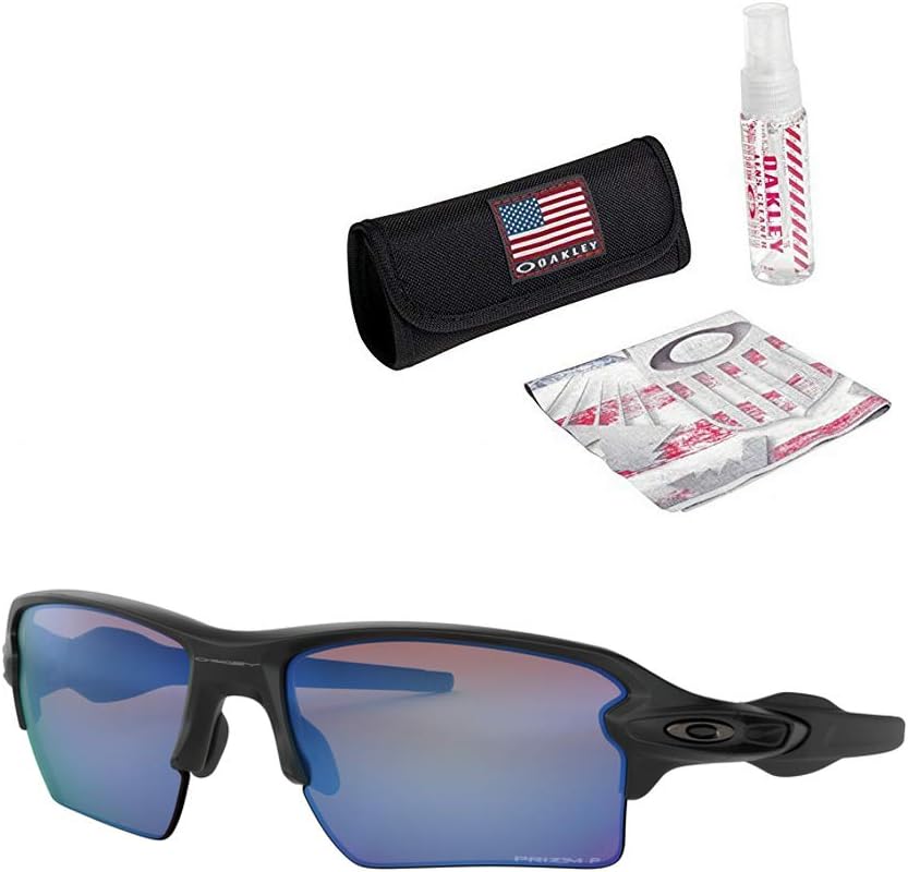 Oakley Flak 2.0 XL Sunglasses (Matte Black Frame/Prizm Deep H2 O Polarized Lens) with USA Flag Lens Cleaning Kit