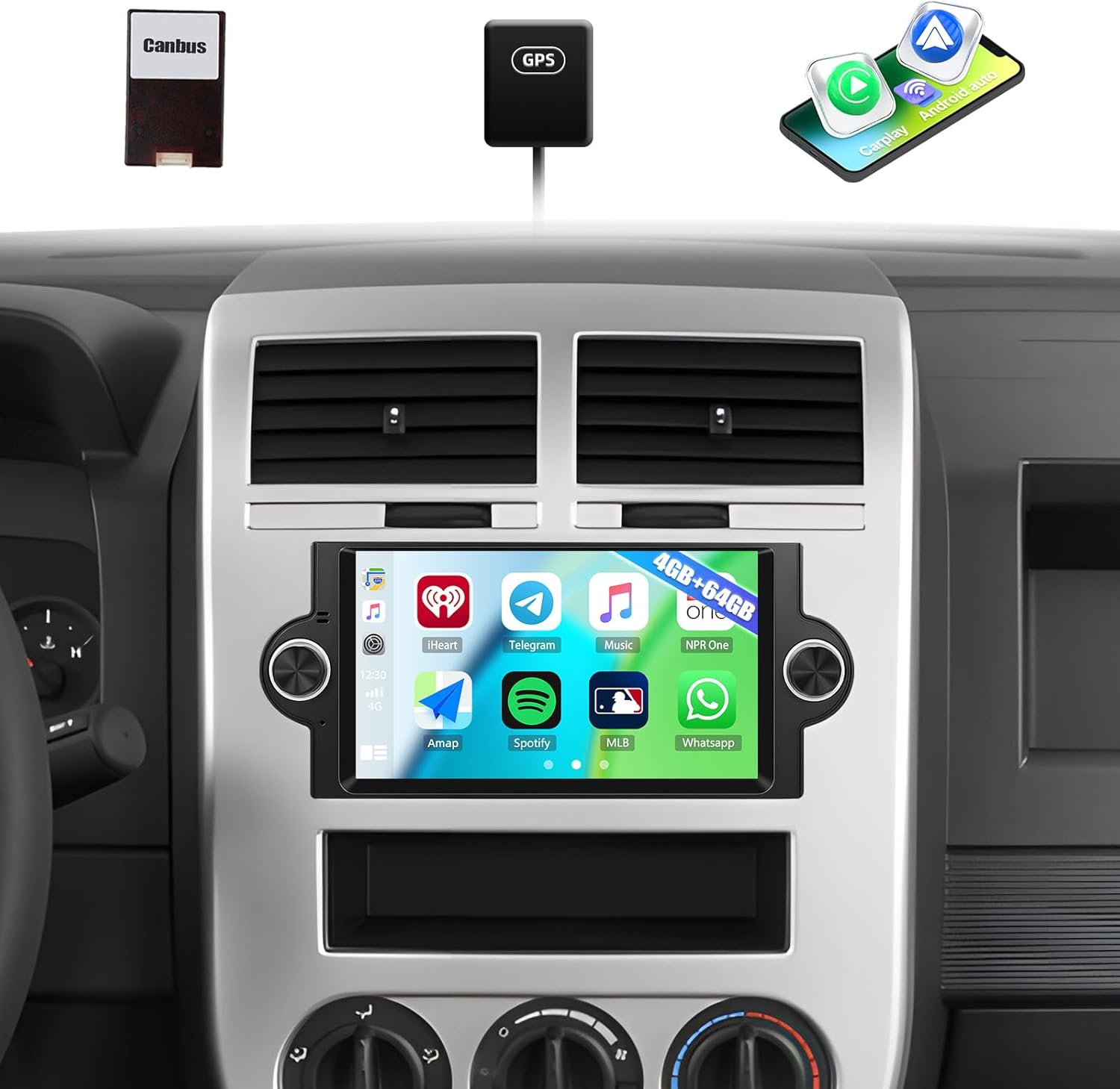 4G+64G Car Stereo for Dodge RAM 1500 2500 3500 2006 2007 2008 / Durango 2007-2009 with Wireless CarPlay Android Auto 6.2