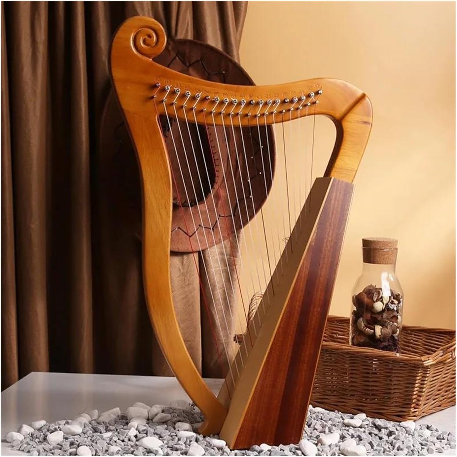 Lyre Harp Set 15/19 Strings Chromatic Lyre Portable Harp Wooden Lyres With Accessories Beginner Stringed Instruments Nice Gifts(19 strings)