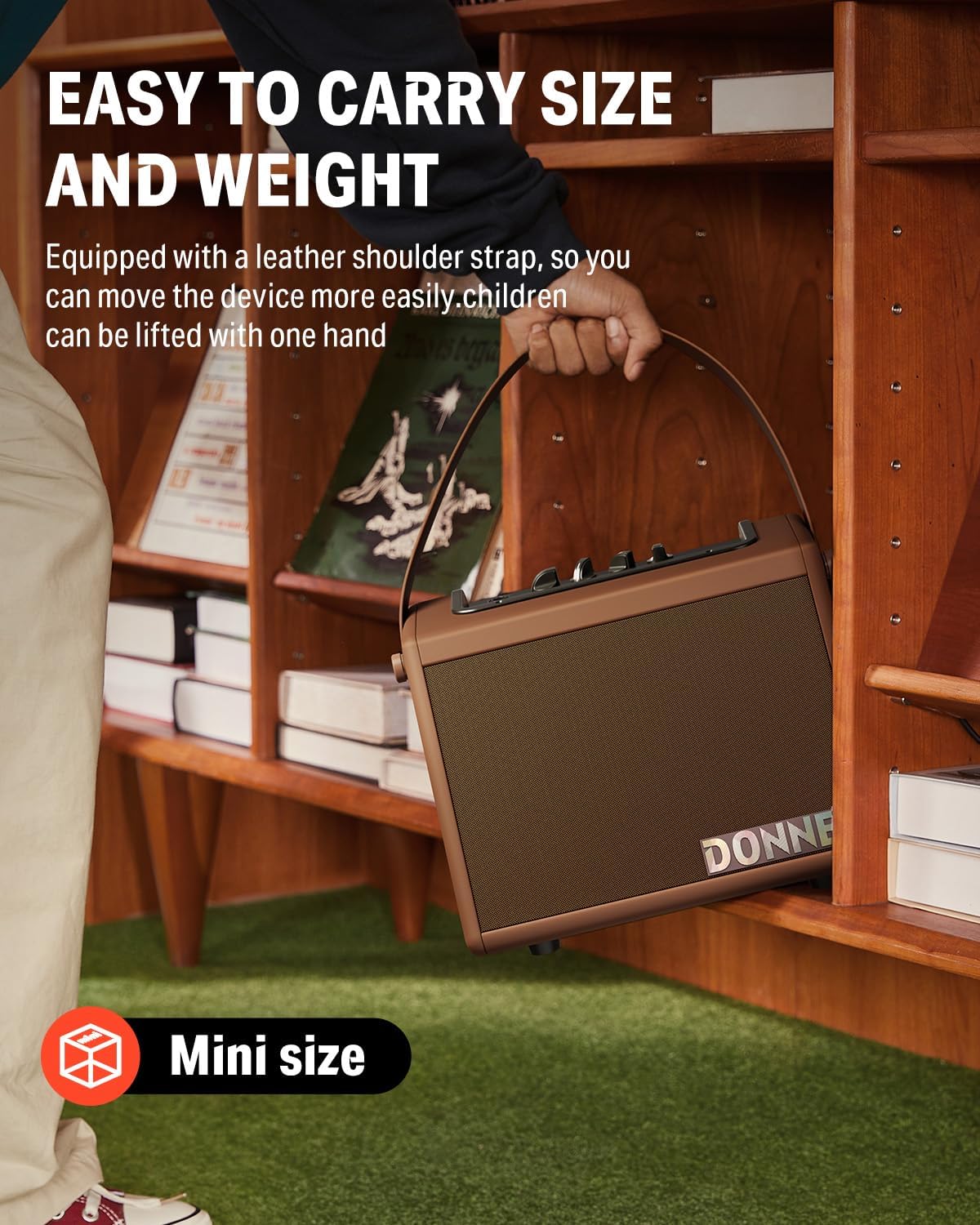 Donner Drum Amplifier 20W, Wireless Electric Drum Speaker Keyboard Amp, Mini DDA-20 Portable for Home Practice (Brown)