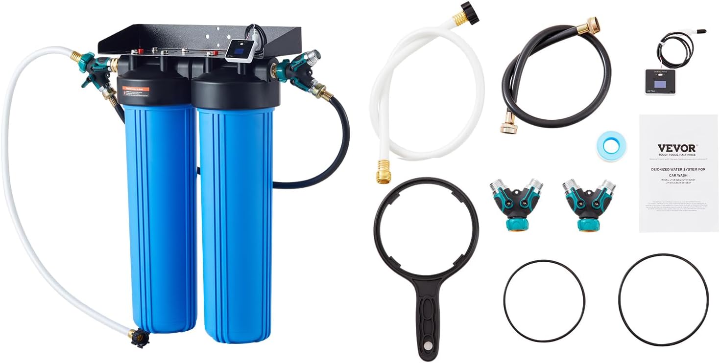 VEVOR Deionized Water System, High-Performance Car Washing Water Deionizer with Built-in TDS Meter, Spotless Water Spot Remover Filter with Dual Outlet Mode, Suitable for Cars, RVs, and Motorcycles