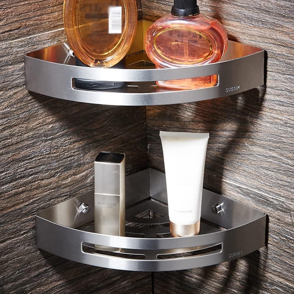 Exquisite Bathroom Shelves Shower Caddy Stainless Steel Bathroom Corner Shelf, Brushed Nickel Wall Mount Triangle Shower Caddy Rack, Bath Accessories Bathroom Shelf Storage (Color : Double)