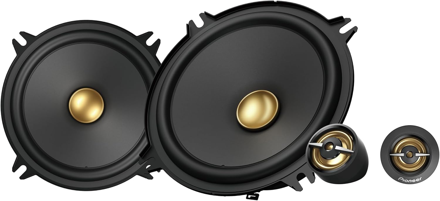 Pioneer TS-A1301C, 2-Way Component Car Audio Speakers, Full Range, Clear Sound Quality, Easy Installation and Enhanced Bass Response, Black and Gold Colored 5.25” Round Speakers (Renewed)