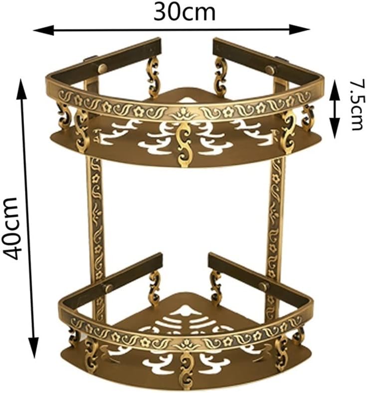 Shower Shelf Corner,Corner Shower Caddy,Shower Shelf Racks Nail Free Bathroom Shelves, 2 Layer Antique Metal Shower Corner Shelf, Wall Mount Shampoo Storage Shelf Shower Caddy(A)