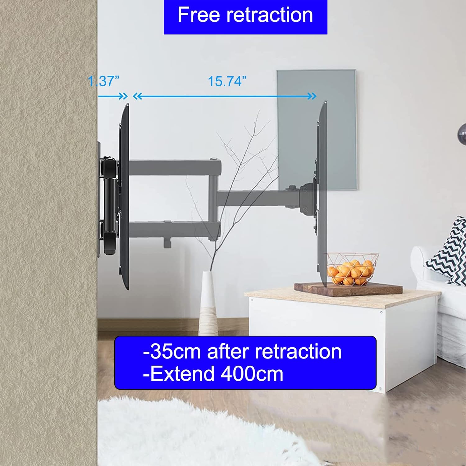 Full Motion TV Wall Mount Monitor Wall Bracket with Swivel and Articulating Tilt Arm, Fits 32-55 Inch LCD LED OLED Flat Screens up to 77 lbs and VESA 400x400