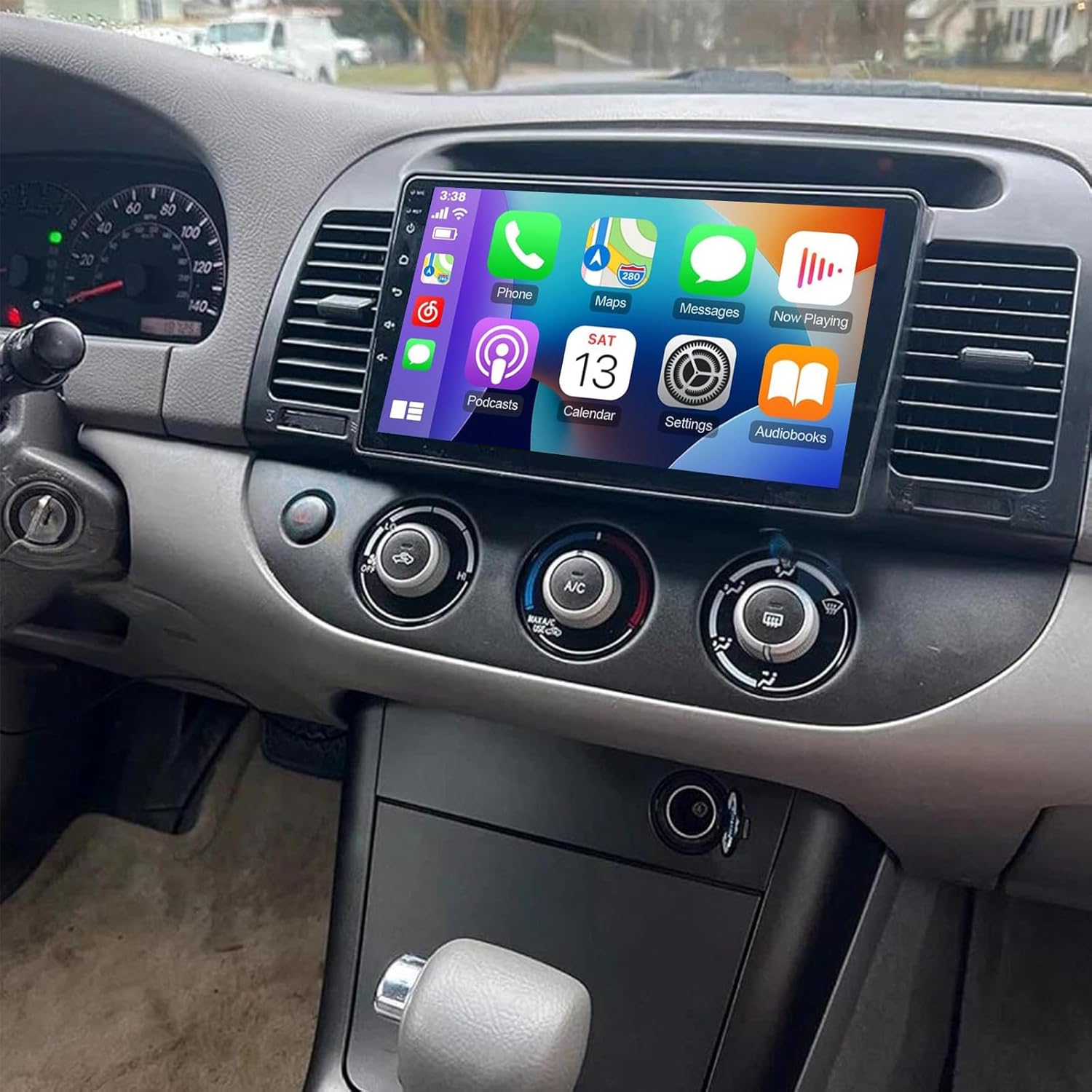 PHEZEN 9 inch Touchscreen Car Stereo Fit for Toyota Camry 2000-2006, Android 15 Double Din Car Radio with Carplay & Android Auto in-Dash Navigation BT Mirror Link WiFi Backup Camera 2+64G